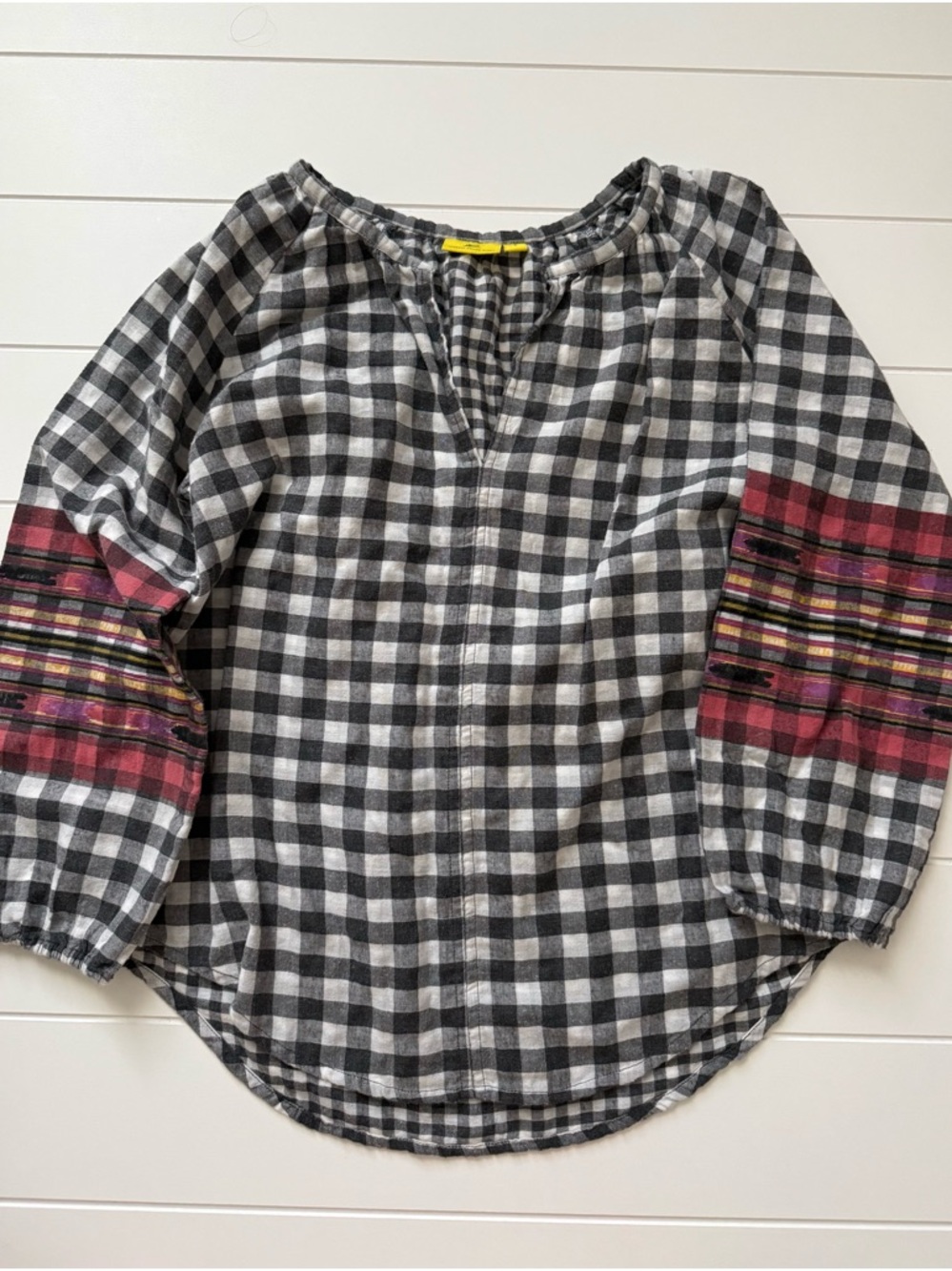 Roberta Roller Rabbit Black & White Gingham Top with Yellow Label